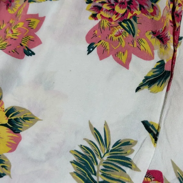 Salty Lemon Floral Wide‎ Leg Tulip Hem Pants White Pink Yellow Large Tropical - Image 4