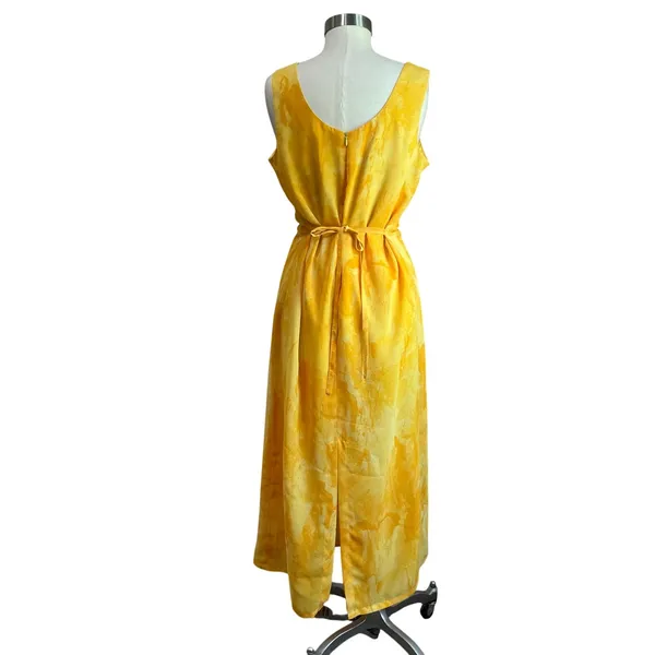VTG Joseph Ribkoff Yellow Watercolor Midi Dress Sleeveless Art Print 12‎ - Image 2