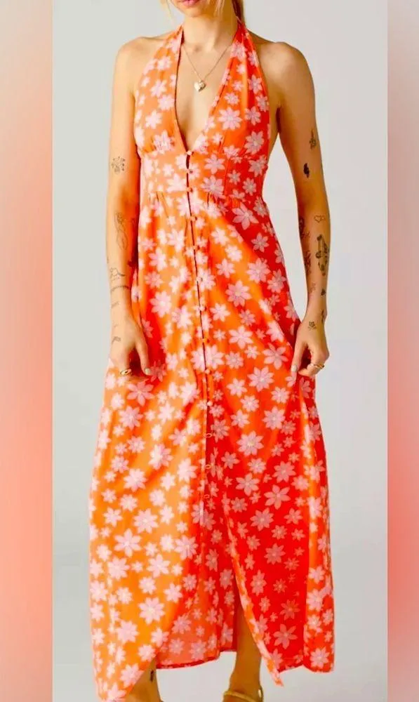 Billabong Hung Up Linen Floral Maxi Dress size Small - Image 2
