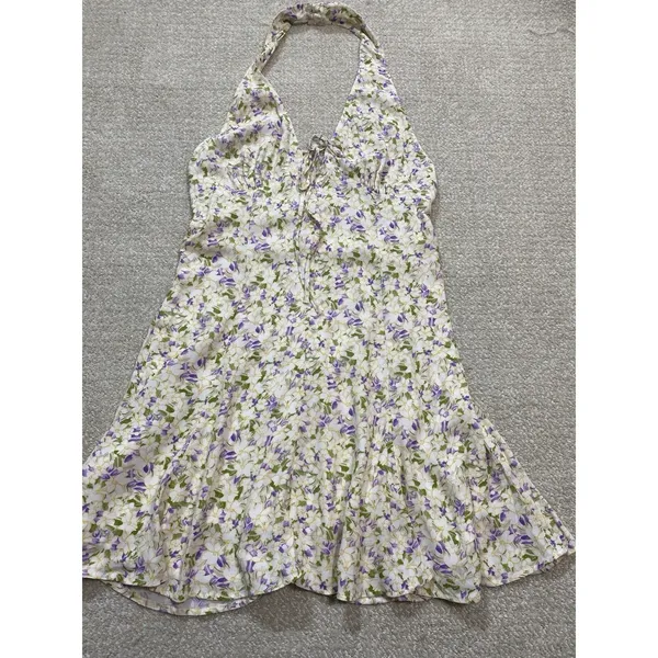 Maeve by Anthropologie Cream Halter Mini Dress with Lavender Floral 100% Viscose - Image 15