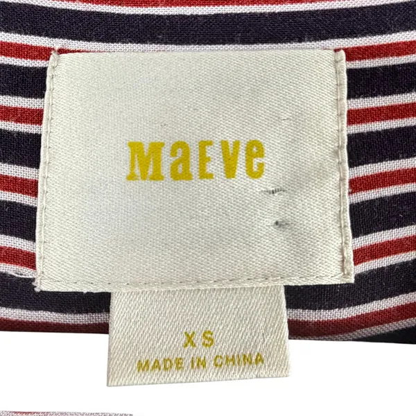 Maeve Anthropologie Striped Tunic Shirt Womens XS Button Down High Low Red Navy‎ - Image 2
