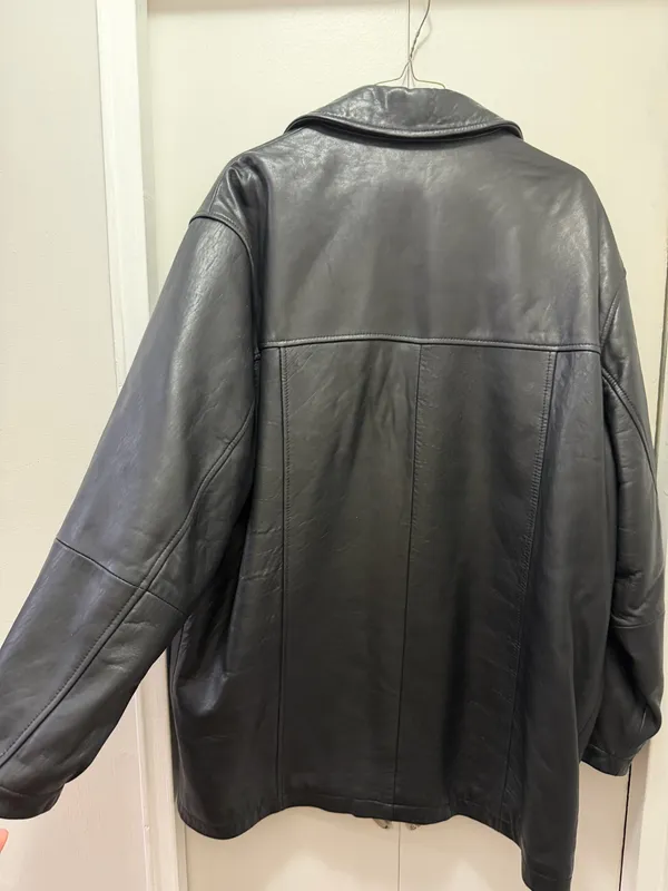 Boston Harbour Men's Black Leather Button Overcoat Quilted Lined Point Collar - Image 6