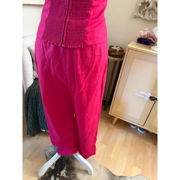 REFORMATION Hot Pink Linen‎ Scalloped Matching Set Liam Pants Overland top Sz 4 - Image 6