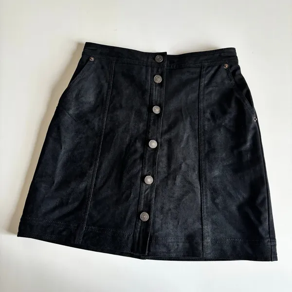 Abercrombie & Fitch Black Faux Suede Button Up A-Line Mini Skirt Women’s XS - Image 7