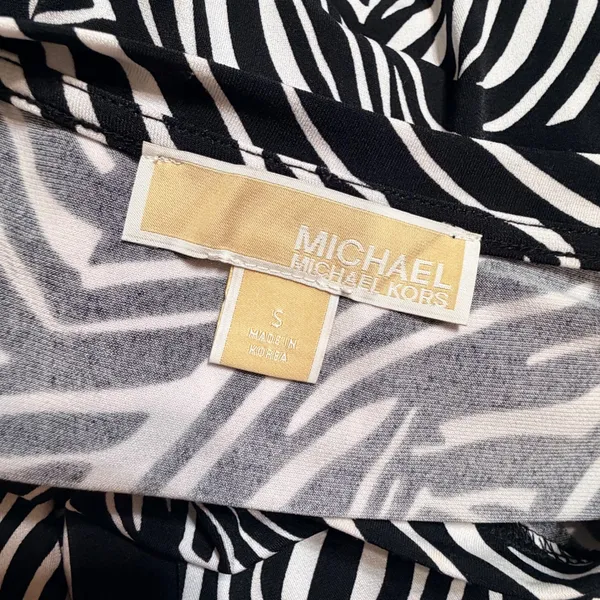 Michael Kors Women Black White Zebra Print Ring Faux Wrap Midi Dress Small - Image 6