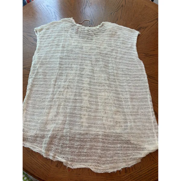Free People‎ White Embroidered Mesh Knit Oversized Boho V-Neck Top Medium - Image 8