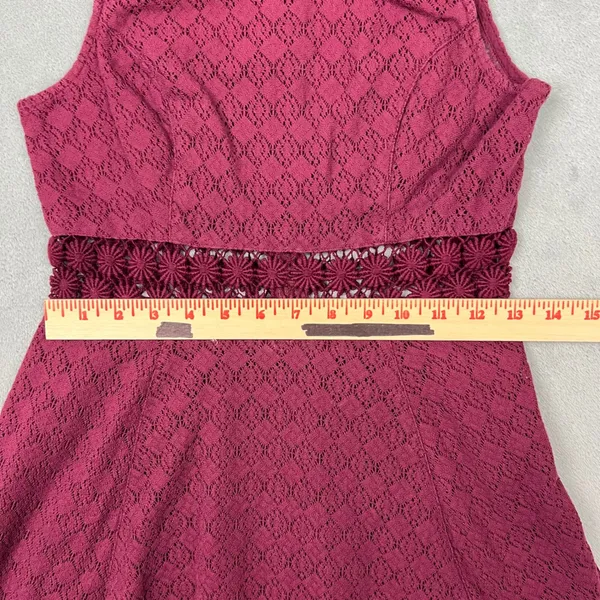 Free People Dress Womens 6 Burgundy Cut Out Daisy Waist‎ Lace Skater Sleeveless - Image 7