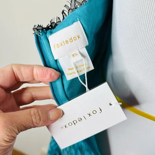 FoxieDox Anthropologie Teal and Black Lace Slip Dress - Image 3
