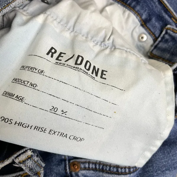 Re/Done 90s High Rise Extra Crop Jeans Womens 25 Blue Denim Button Undone Hem - Image 10