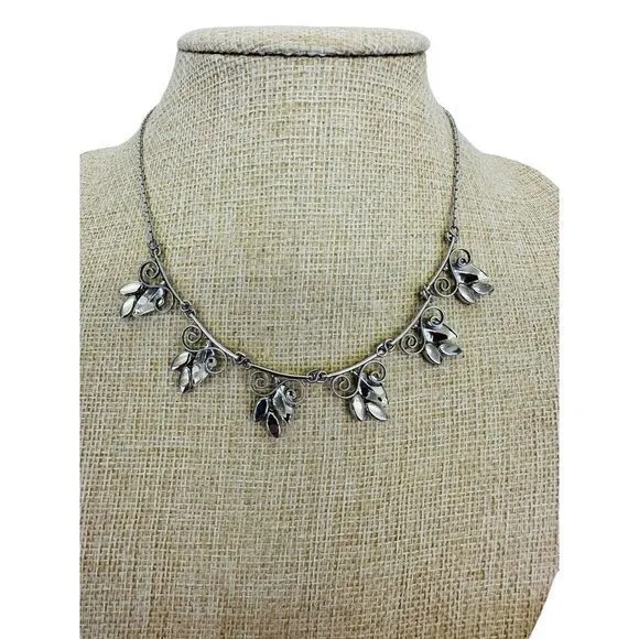 Vintage Krementz Silver Tone Crystal Leaf‎ Flowers Wedding Bridal 15" Necklace - Image 4