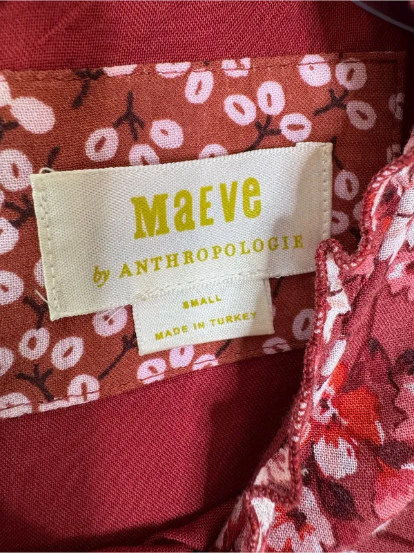 Anthropologie Maeve Esther Tiered Boho Tunic Mini Dress Red Floral Size S - Image 7