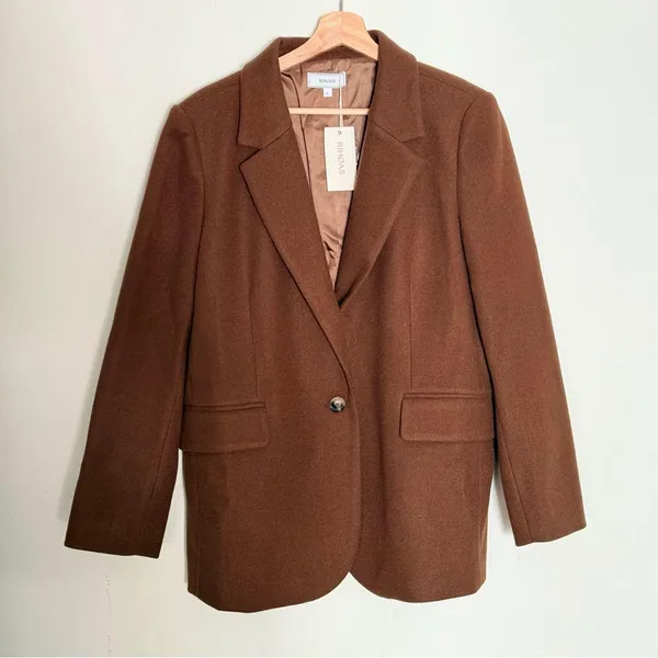 Rihoas Brown Solid Collared Single Button Blazer Size L - Image 8