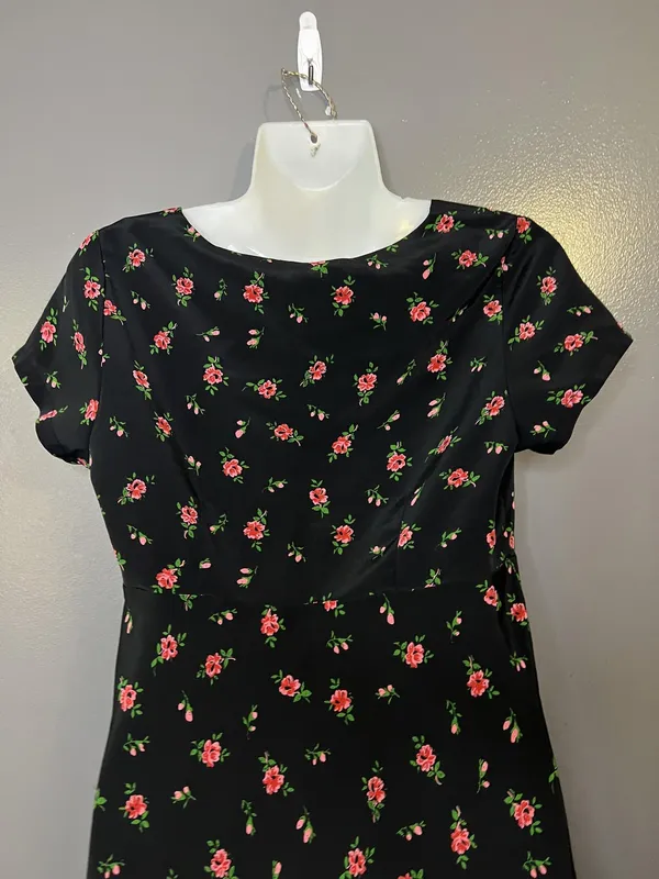 Vintage Esprit Dress Women 6 Black Floral Fit & Flare Short Square Neck Sundress - Image 6