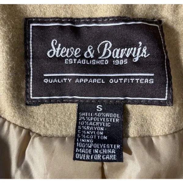 Steve and Barry's Wool Blend Double Breasted Pea Coat Women's S Preppy Brown Tan - Image 3