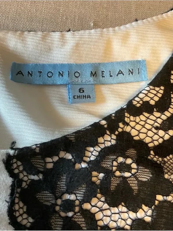 ANTONIO MELANI Cream Sheath Dress with Black Lace Panels - Image 5