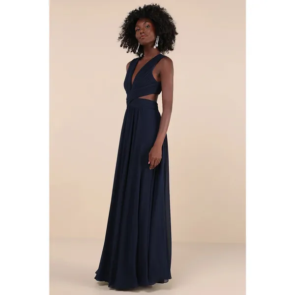 Lulus Vivid Imagination Navy Blue Cutout Maxi Dress Bridesmaid Gala Extra Large - Image 3