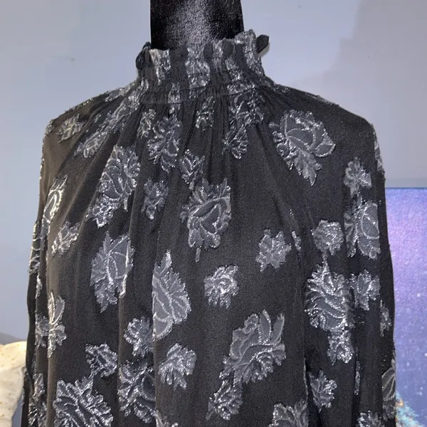 Size 4 Black Metallic High Neck Blouse - Image 2