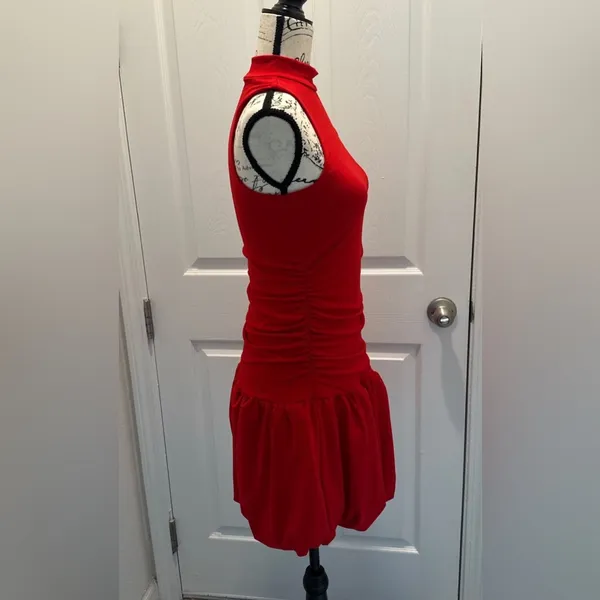 Madden NYC Red Sleeveless Mock-Neck Ruche Dress - Image 4
