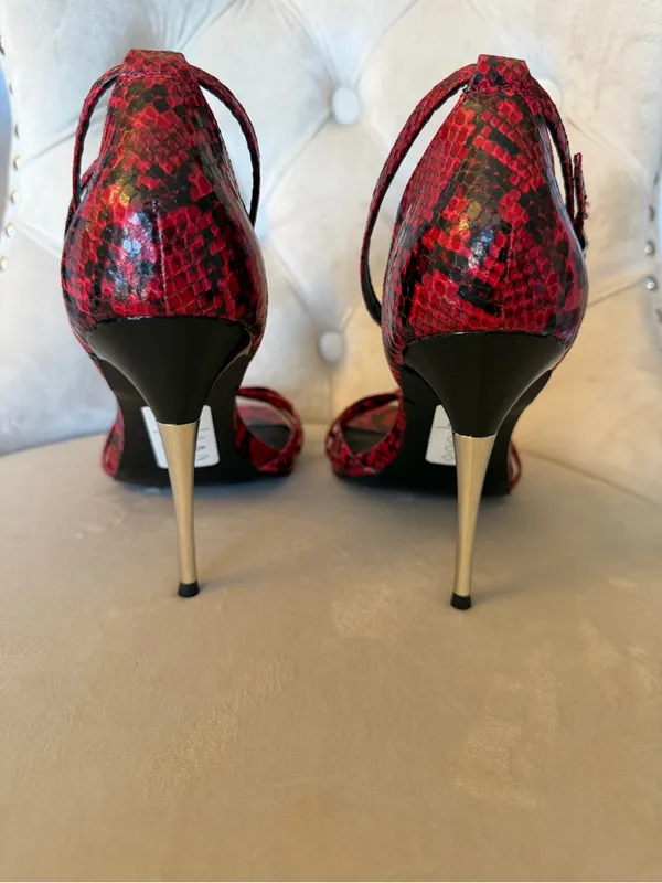 ASOS Red Snakeskin Ankle-Strap Stiletto metal heel heeled a sandals‎ US 7 - Image 5