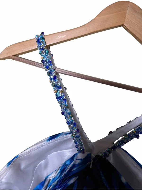 Cache Y2K Rhinestone Halter Blue Abstract Maxi Homecoming/ Prom Dress Size 10 - Image 10