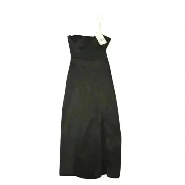 NWT Zara Black Satin One Strap Dress Size XS. Pearl strap with white heart beads - Image 7