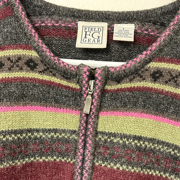 Vintage Field Gear Quarter Zip Striped Red Gray wool Sweater Size Large - Image 3