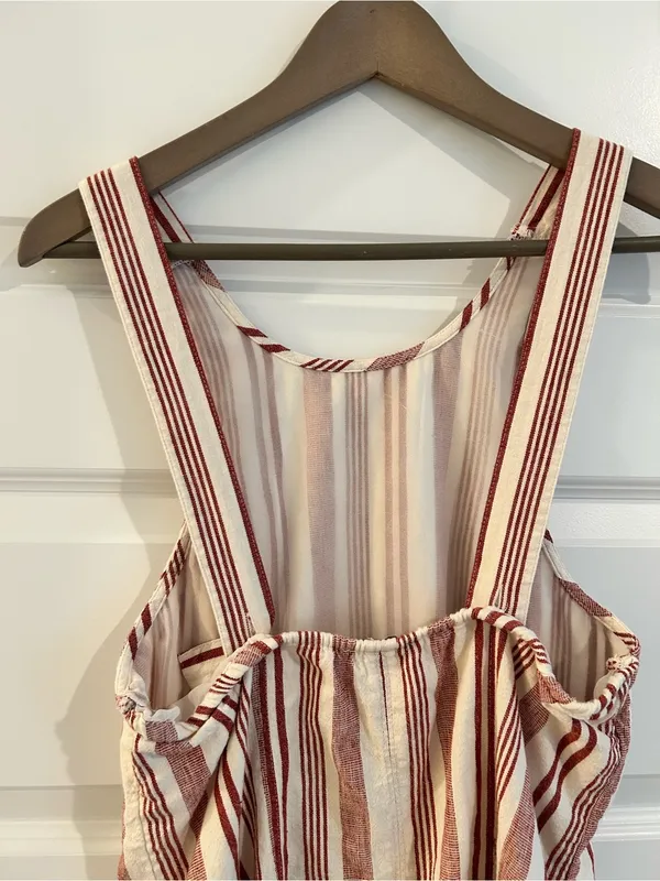 American Eagle Linen Blend Jumper Dress Cream Red Size M - Image 7