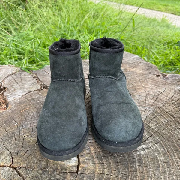 UGG “Classic Mini II” Sheepskin Suede/Shearling Ankle Boots women size 10 - Image 2