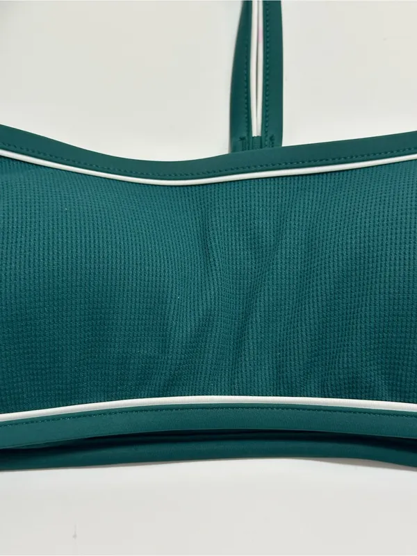 Shade & Shore Deep Green Bralette with White Piping - Image 2