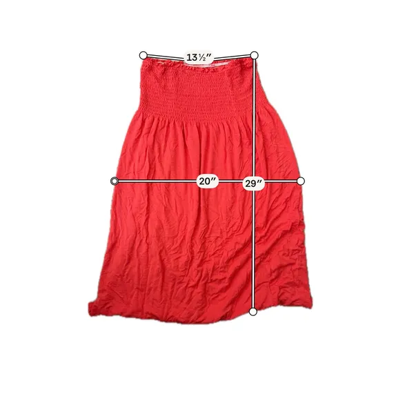 Red Smocked Tube Dress Strapless Midi Rayon Blend Summer Sun Dress - Image 5