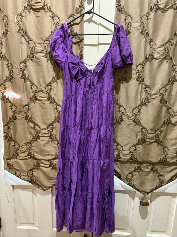 idem Ditto Women's Purple Tiered Maxi Dress with Puff Sleeves - Image 5