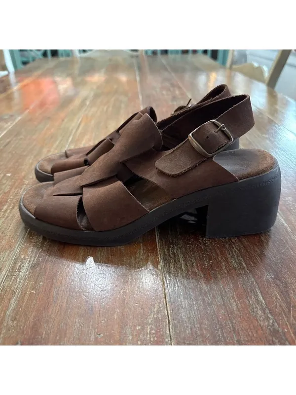 Vintage 90s Y2K Brown Leather Chunky Platform Fisherman Sandals Approx. Size 9 - Image 2