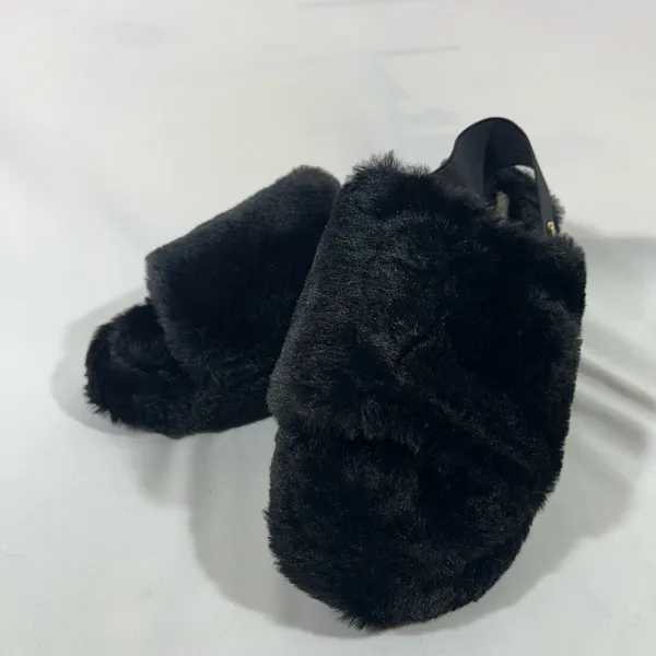 Iman‎ Global Chic Faux Fur Slingback Slipper Women 8 Black New - Image 2