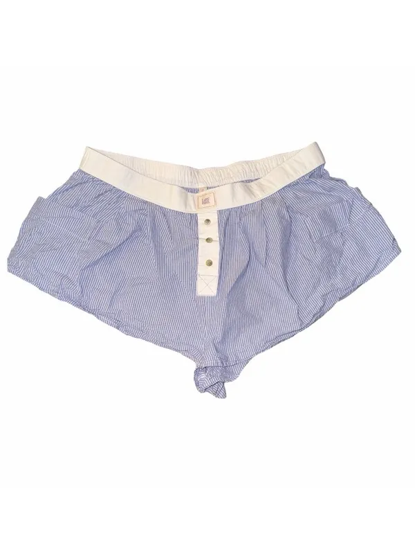 Anthropologie LyreBird Blue Striped Pleated Cotton Boxer Shorts - Size M Lounge - Image 2