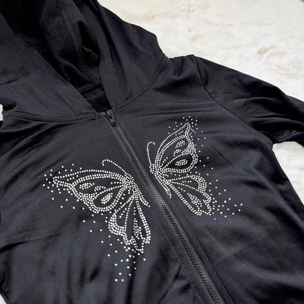 Dazy Black y2k butterfly crystal long sleeve zip up hoodie - Image 2