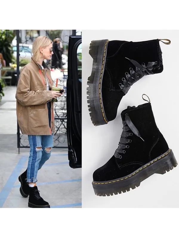 Dr. Martens Jadon Velvet Platform Boots Black Size 7 EUC - Image 13