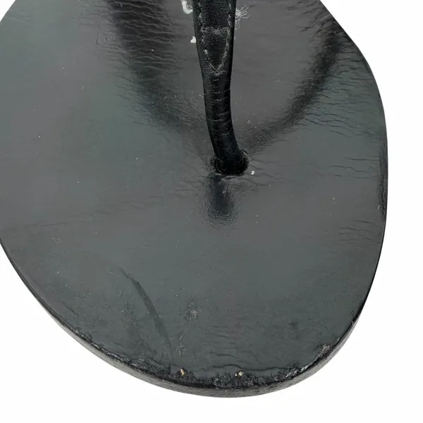 Gucci Black Leather Thong Sandal Gold Double G Logo Size 37 - Image 6