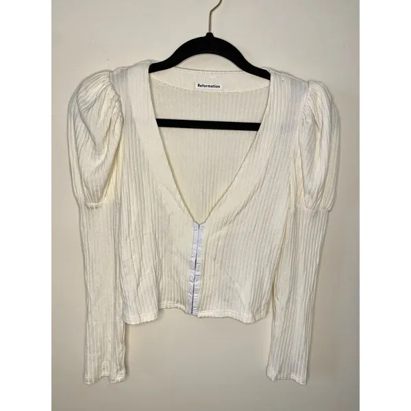 Reformation Einkorn Ribbed Puff Long Sleeve Top - Image 5