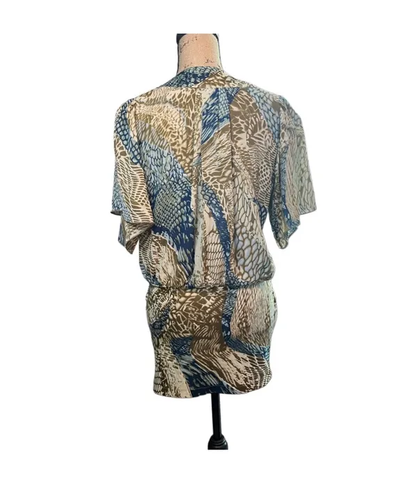 Akira Chicago Ruched Abstract Print Tunic in Blue/Green/Gold - Image 6