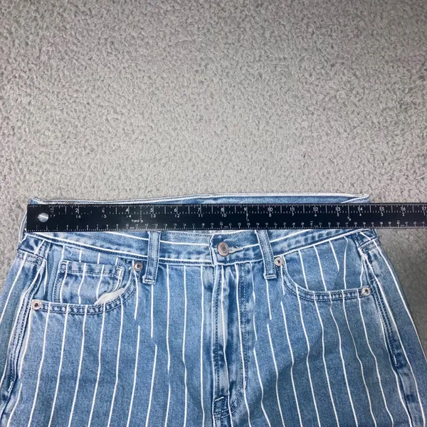 American Eagle Pinstripe Mom Jeans 4 29x27 Blue Retro High Waisted Tapered Leg - Image 13