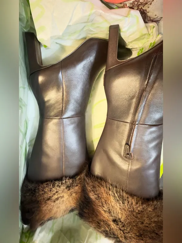 Sam Edelman Sylvia Dark Brown Leather Knee Boots with Faux-Fur Cuff size 8.5 NEW - Image 13