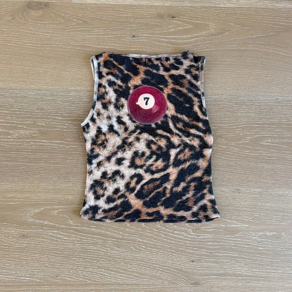 Omighty Sweet Lord 7 Ball Leopard Print Pointelle Tank Size XS in Brown Red - Image 2