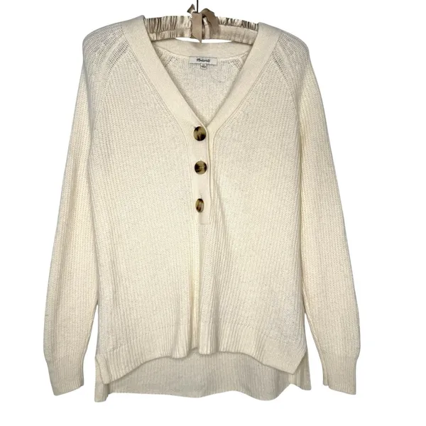 Madewell‎ XS Wool Long Sleeve Quarter Button Henley Pullover Sweater Beige Ivory - Image 4