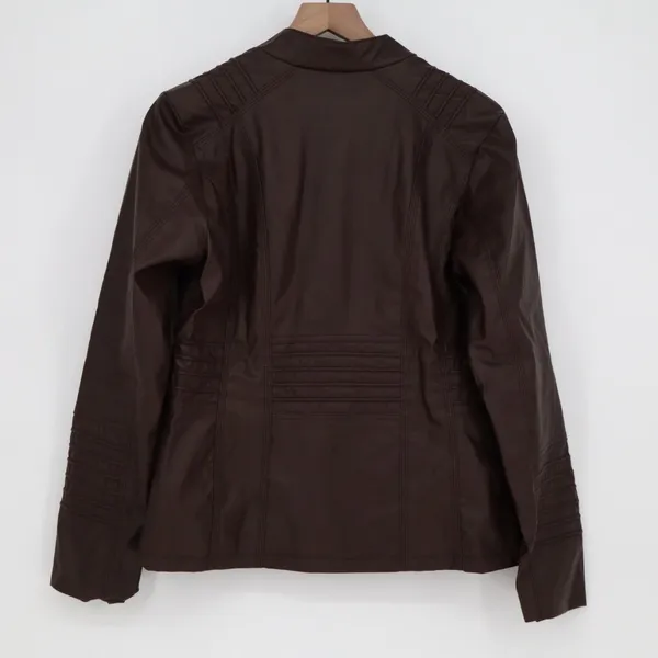 Blivener Jacket Womens Large Brown Faux Leather Full Zip Pockets Long Sleeve - Image 5