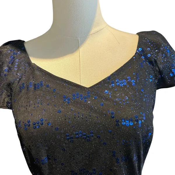 Black Dress Blue Sequin Formal USA Southeastern Performance Apparel SZ 10 LBD - Image 3