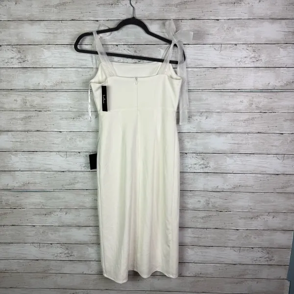 Lulus Romantic Celebration White Tie-Strap Bodycon Midi Dress Size Medium - Image 6