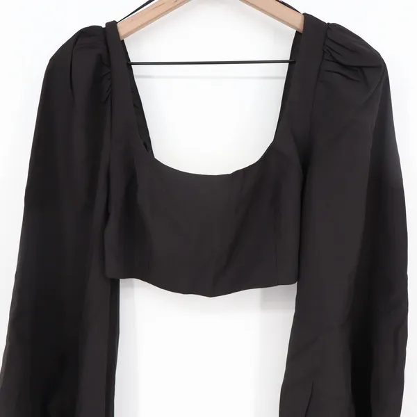 Naked Wardrobe Womens Black Puff Sleeve Square Neck Crop Top Size M - Image 3