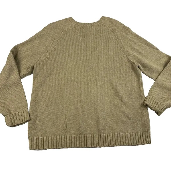 Lands' End V-Neck‎ Sweater Tan Size Large 14-16 Pullover Cotton Japan Classic - Image 5