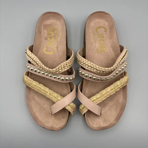 Circus Sam Edelman Oleander Shoes Size 7 Metallic Gold Pink Braided Sandals - Image 2