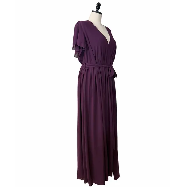 Baltic Born Maxi Dress 3XL Wrap V Neck Flutter Sleeve Belted Plum Purple Gown - Image 4